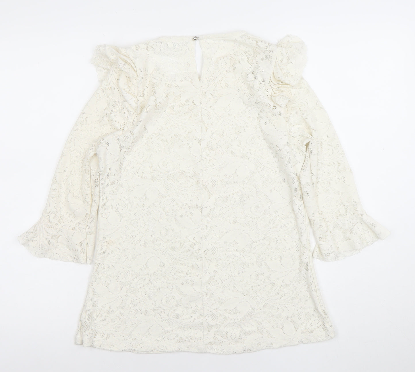 Savior Women's Ivory Lace Ruffle Long Sleeve Tunic Blouse XL