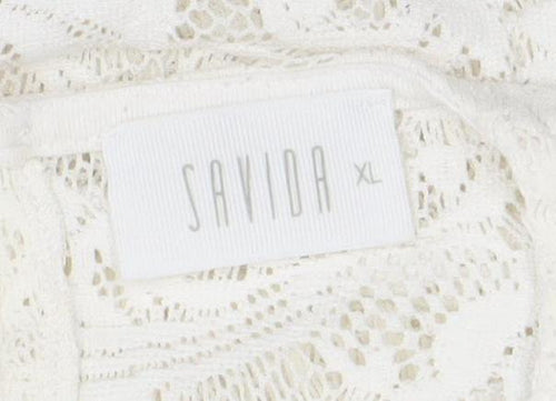 Savior Women's Ivory Lace Ruffle Long Sleeve Tunic Blouse XL
