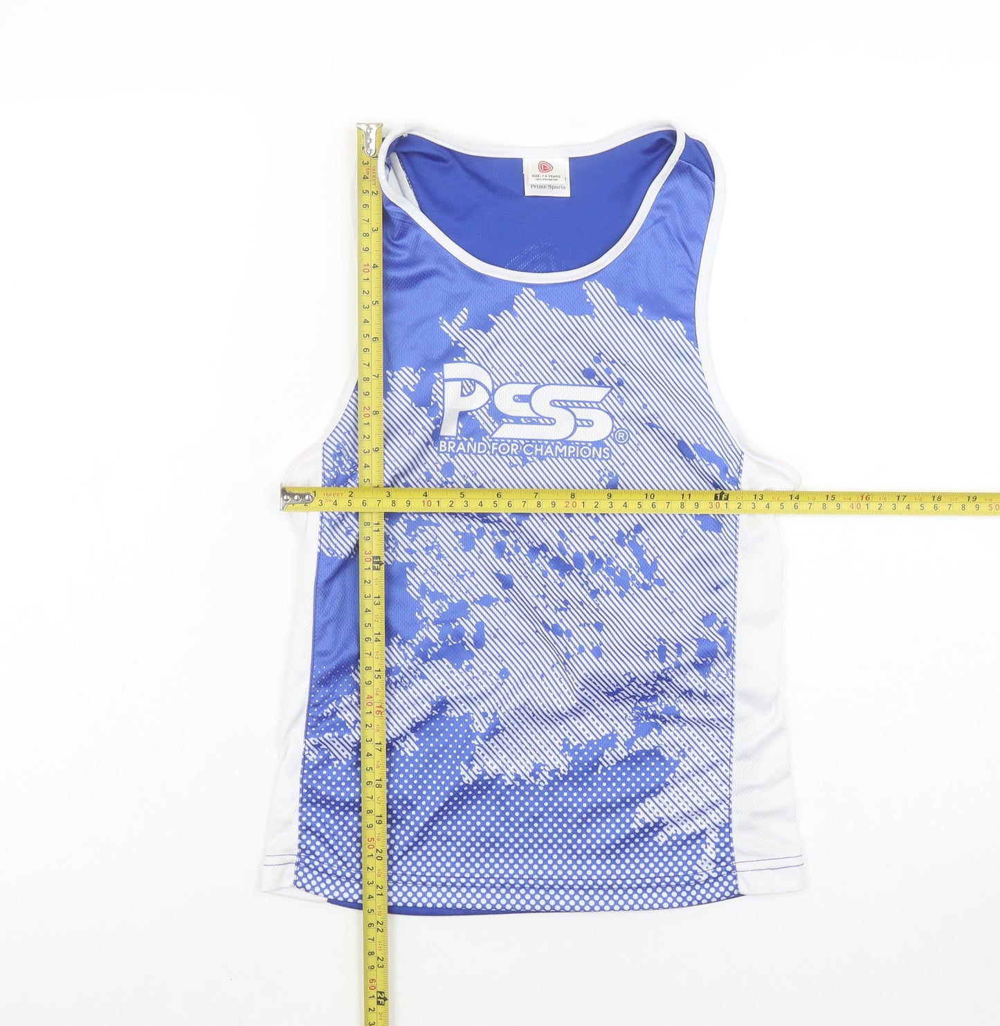 Prime Sports Boys Blue Running Tank Top 7-8 Years Lightweight Polyester