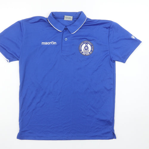 Macron Men's Blue S Football Polo Shirt Ashford FC Embroidered Badge