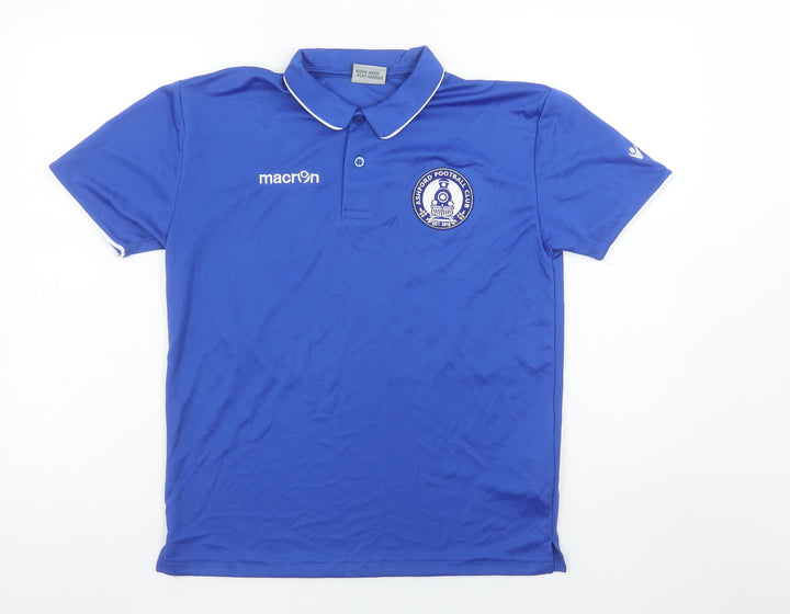 Macron Men's Blue S Football Polo Shirt Ashford FC Embroidered Badge