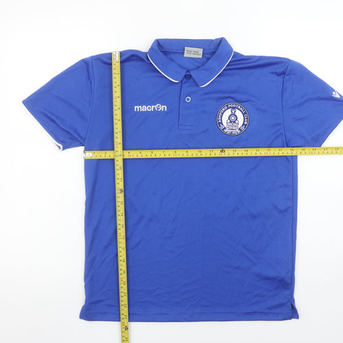 Macron Men's Blue S Football Polo Shirt Ashford FC Embroidered Badge