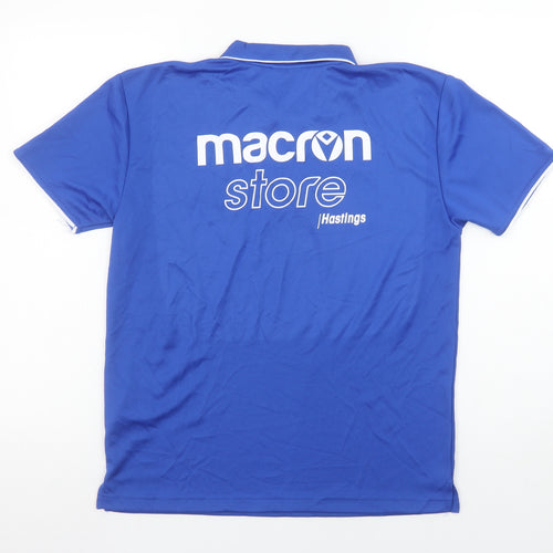Macron Men's Blue S Football Polo Shirt Ashford FC Embroidered Badge
