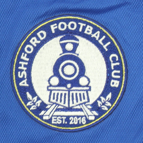 Macron Men's Blue S Football Polo Shirt Ashford FC Embroidered Badge