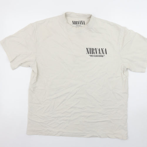 Pull & Bear Women Beige Nirvana Band T-Shirt Size 12 Cotton