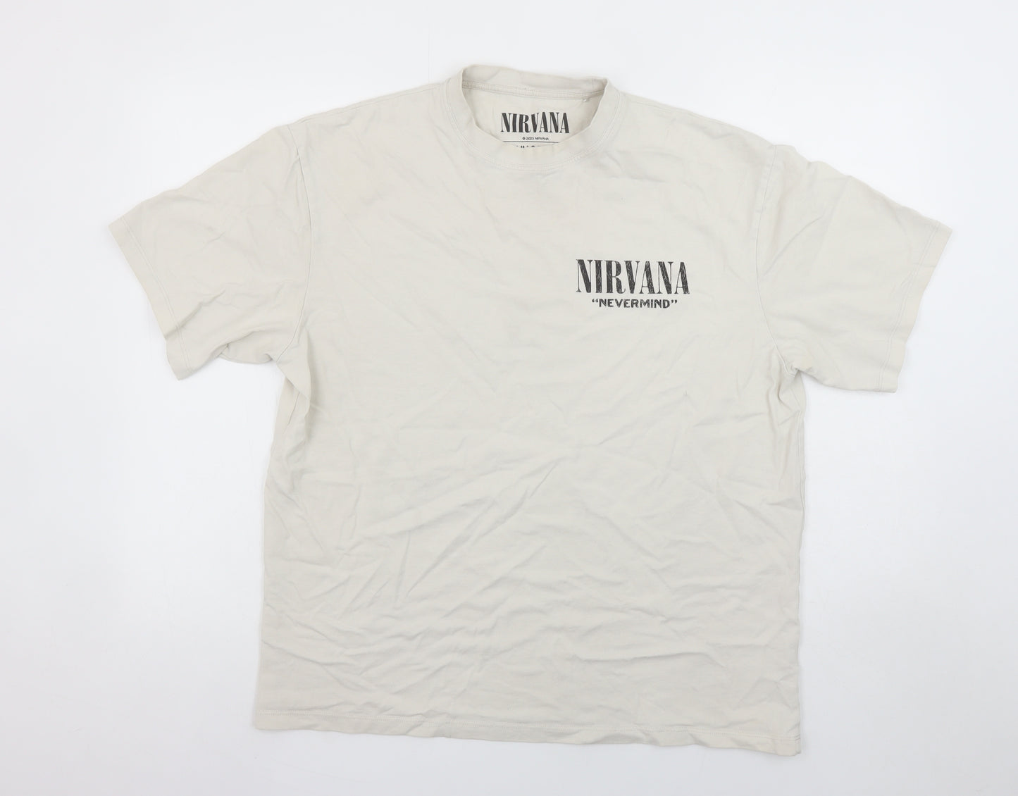Pull & Bear Women Beige Nirvana Band T-Shirt Size 12 Cotton