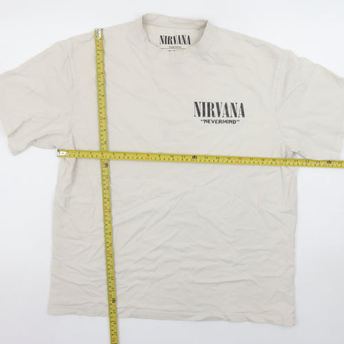 Pull & Bear Women Beige Nirvana Band T-Shirt Size 12 Cotton