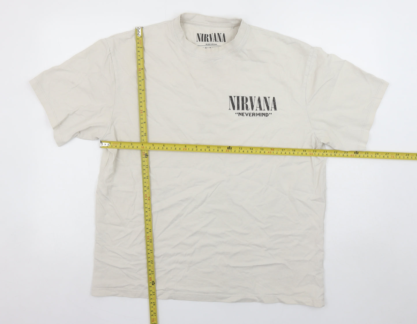 Pull & Bear Women Beige Nirvana Band T-Shirt Size 12 Cotton