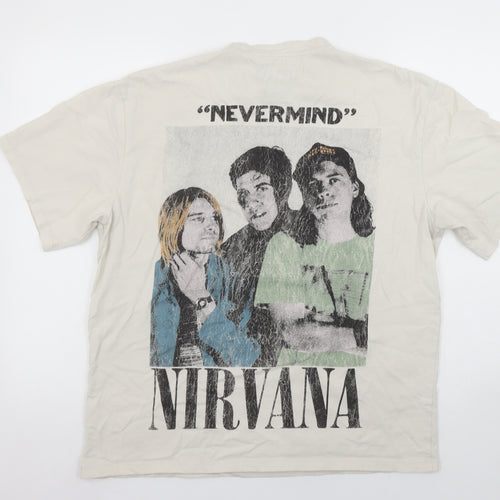 Pull & Bear Women Beige Nirvana Band T-Shirt Size 12 Cotton