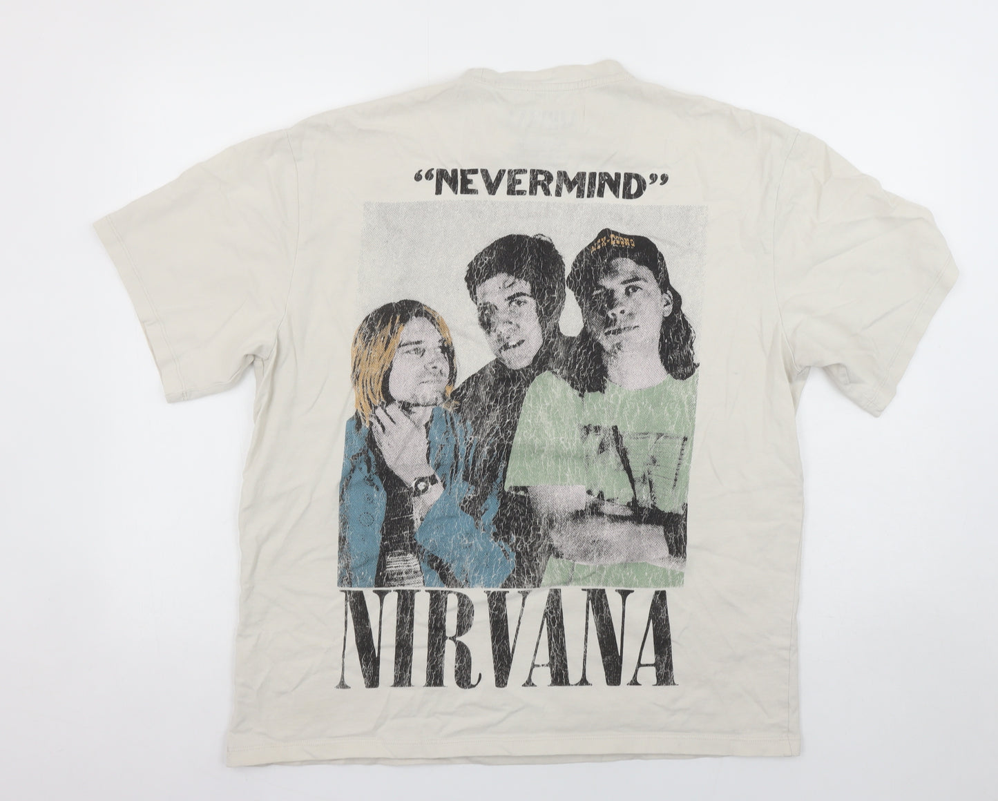 Pull & Bear Women Beige Nirvana Band T-Shirt Size 12 Cotton