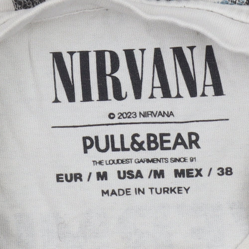 Pull & Bear Women Beige Nirvana Band T-Shirt Size 12 Cotton