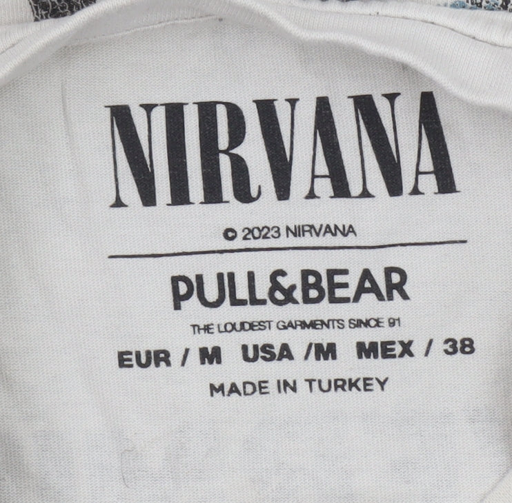 Pull & Bear Women Beige Nirvana Band T-Shirt Size 12 Cotton