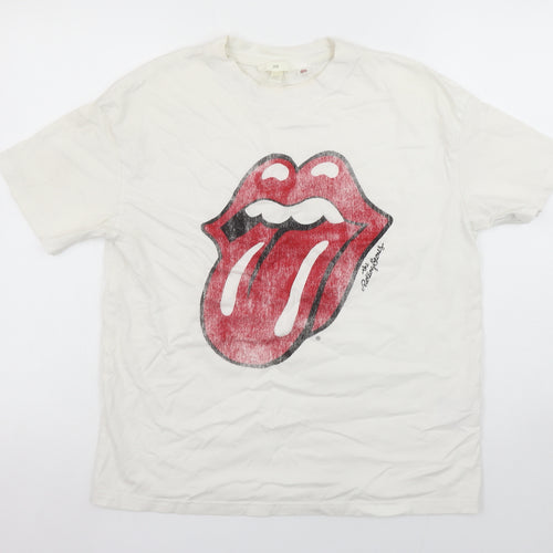H&M Women White Rolling Stones Graphic Cotton T-Shirt Size S