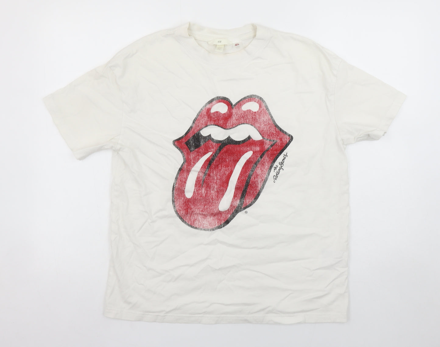 H&M Women White Rolling Stones Graphic Cotton T-Shirt Size S