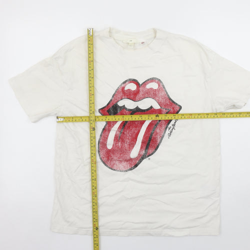 H&M Women White Rolling Stones Graphic Cotton T-Shirt Size S