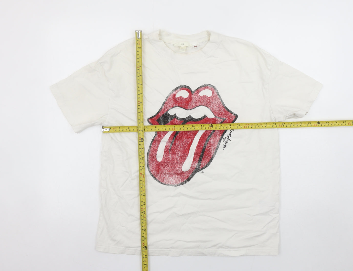 H&M Women White Rolling Stones Graphic Cotton T-Shirt Size S