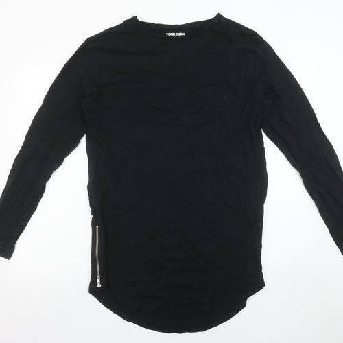 Your Turn Women's Black Long Sleeve Zip Detail Cotton T-Shirt M