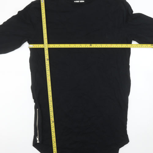 Your Turn Women's Black Long Sleeve Zip Detail Cotton T-Shirt M