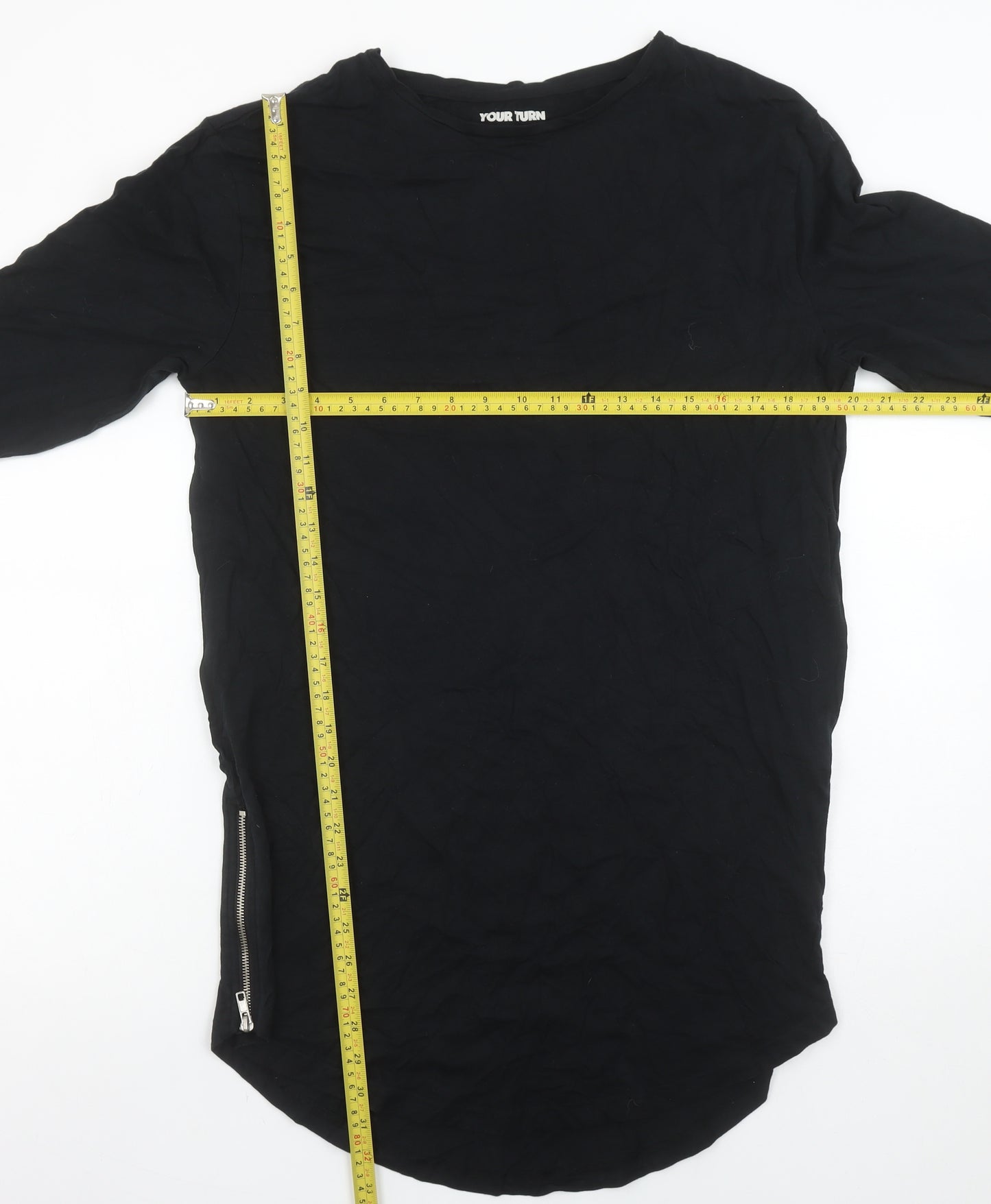 Your Turn Women's Black Long Sleeve Zip Detail Cotton T-Shirt M