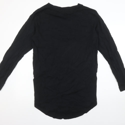 Your Turn Women's Black Long Sleeve Zip Detail Cotton T-Shirt M