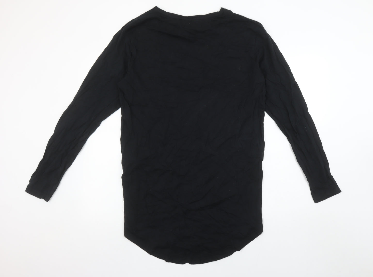 Your Turn Women's Black Long Sleeve Zip Detail Cotton T-Shirt M