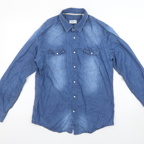 Markup Men Blue Denim Long Sleeve Western Button-Up Shirt L