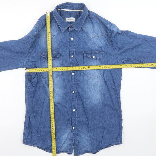 Markup Men Blue Denim Long Sleeve Western Button-Up Shirt L
