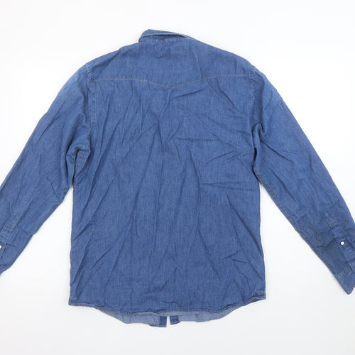 Markup Men Blue Denim Long Sleeve Western Button-Up Shirt L