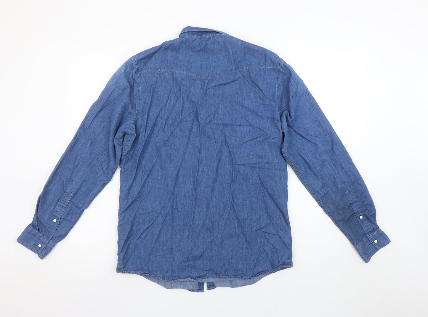 Markup Men Blue Denim Long Sleeve Western Button-Up Shirt L