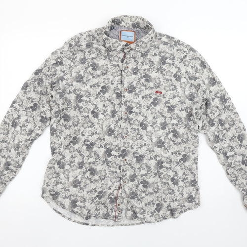 Dario Beltran Men's Grey Floral Slim Fit Long Sleeve Button-Up Shirt XL