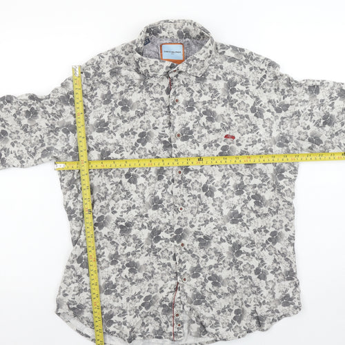 Dario Beltran Men's Grey Floral Slim Fit Long Sleeve Button-Up Shirt XL