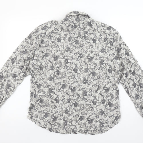 Dario Beltran Men's Grey Floral Slim Fit Long Sleeve Button-Up Shirt XL