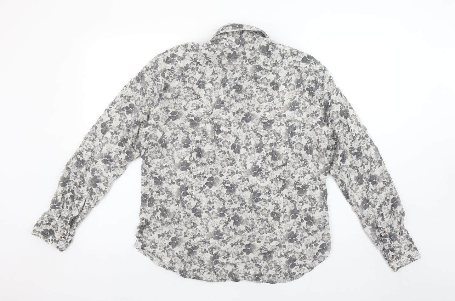 Dario Beltran Men's Grey Floral Slim Fit Long Sleeve Button-Up Shirt XL