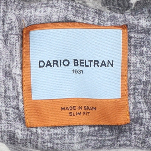 Dario Beltran Men's Grey Floral Slim Fit Long Sleeve Button-Up Shirt XL