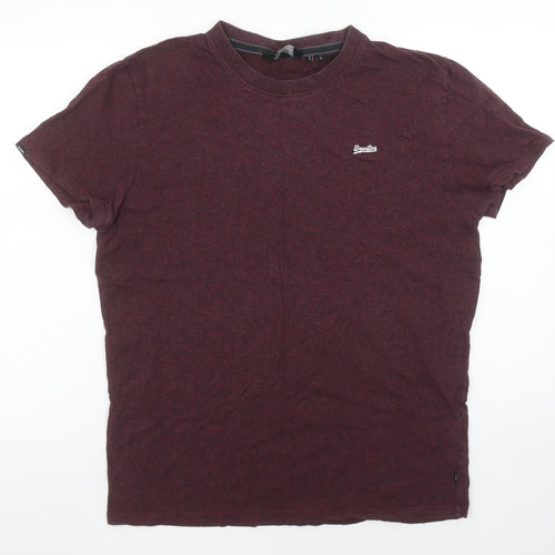Superdry Men Burgundy Crew Neck Organic Cotton T-Shirt Size L