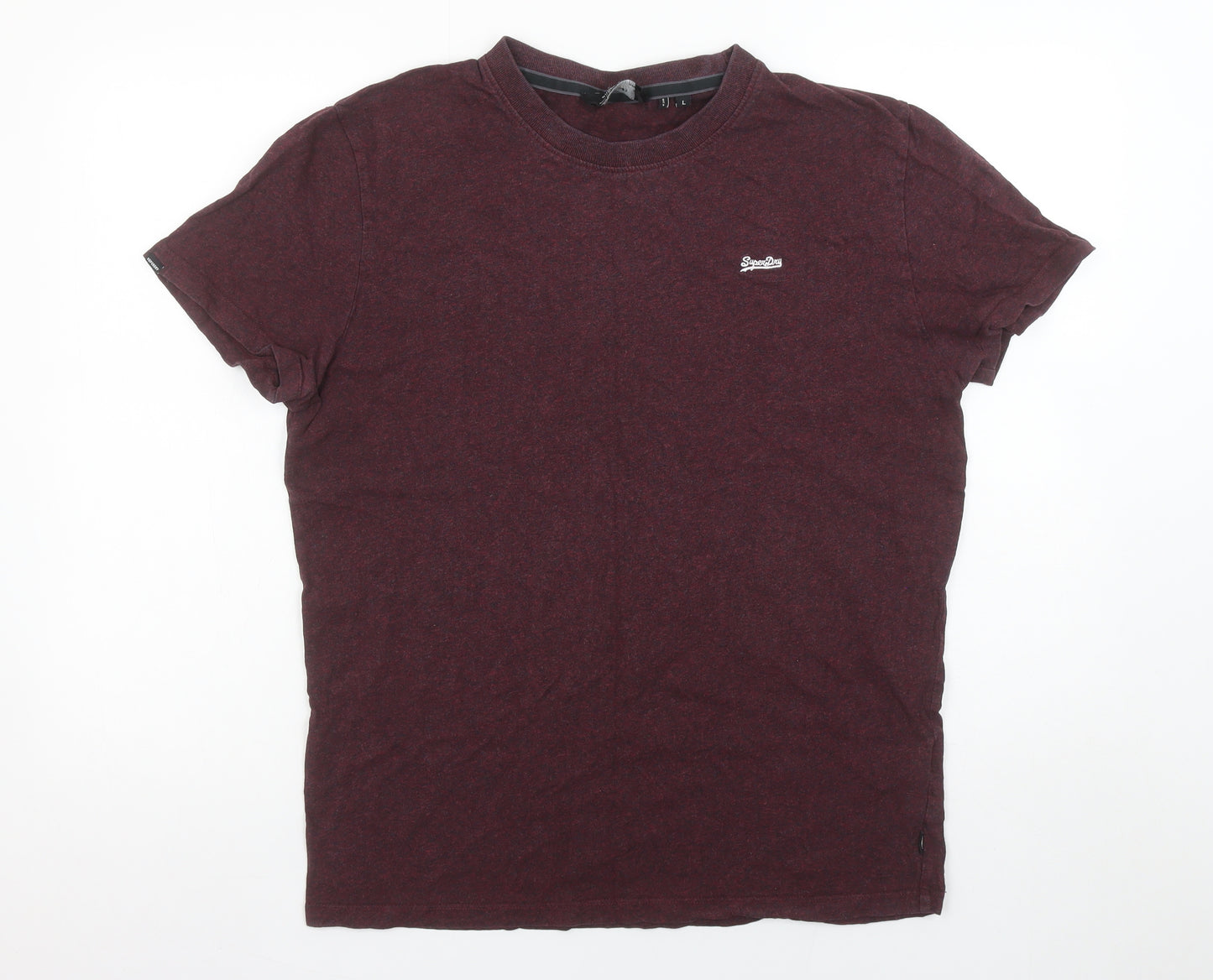 Superdry Men Burgundy Crew Neck Organic Cotton T-Shirt Size L