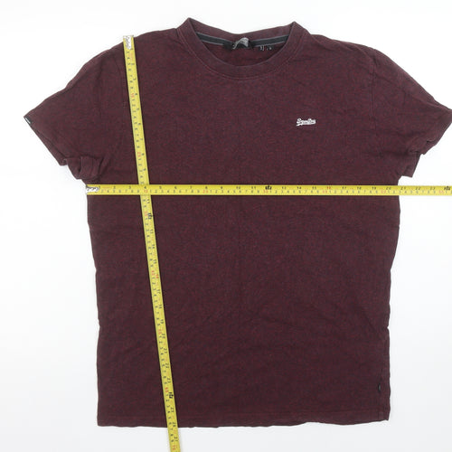 Superdry Men Burgundy Crew Neck Organic Cotton T-Shirt Size L