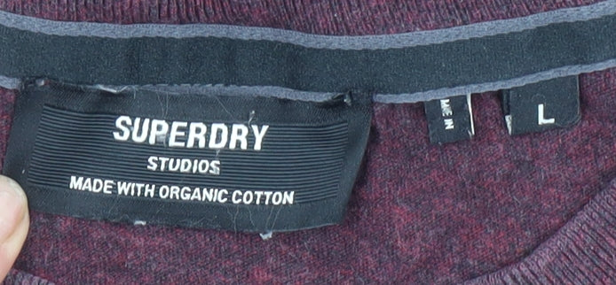 Superdry Men Burgundy Crew Neck Organic Cotton T-Shirt Size L