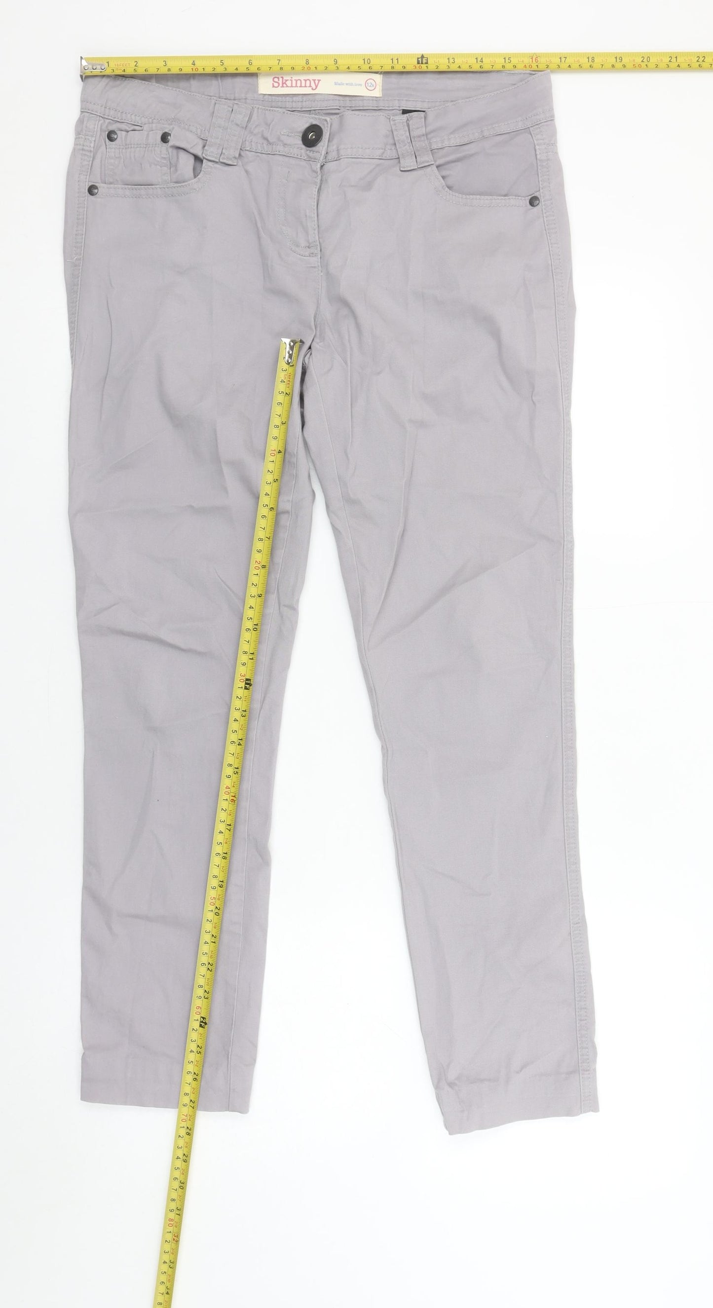 Next Womens Grey Skinny Twill Stretch Trousers Size 12
