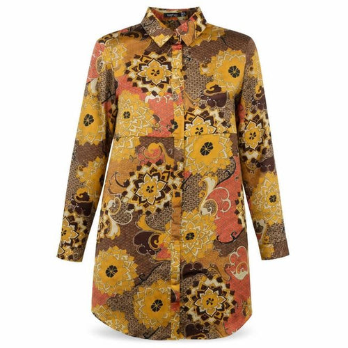 Boohoo Women’s Brown Geometric Shirt Dress UK 10 Long Sleeve