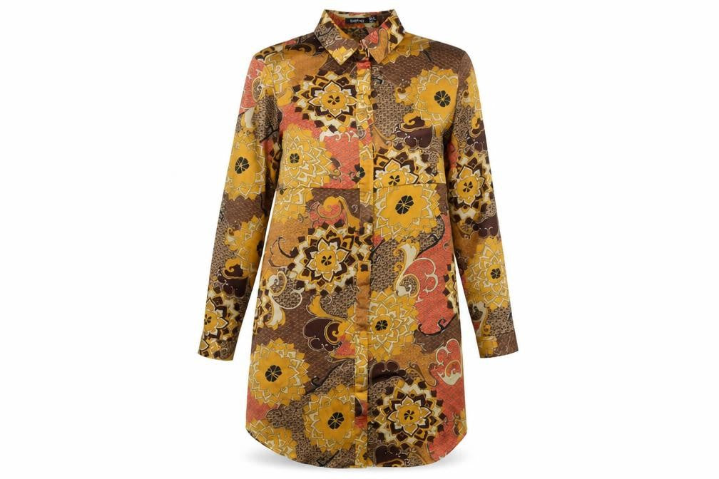 Boohoo Women’s Brown Geometric Shirt Dress UK 10 Long Sleeve