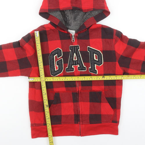 GAP Kids Boys Red Black Plaid Full Zip Hoodie Size 6-7 Years Fleece Lined