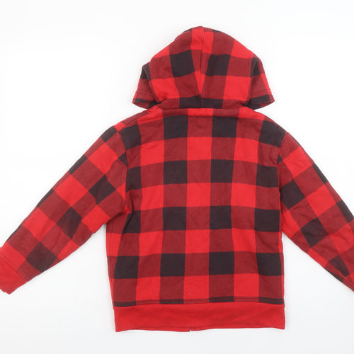 GAP Kids Boys Red Black Plaid Full Zip Hoodie Size 6-7 Years Fleece Lined