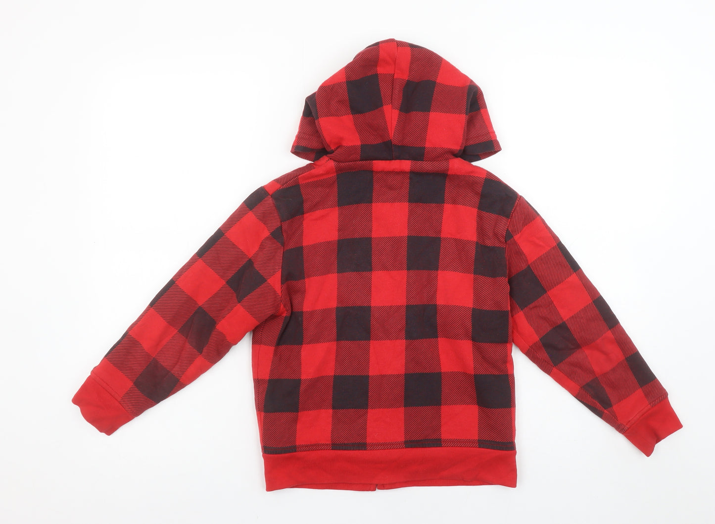 GAP Kids Boys Red Black Plaid Full Zip Hoodie Size 6-7 Years Fleece Lined