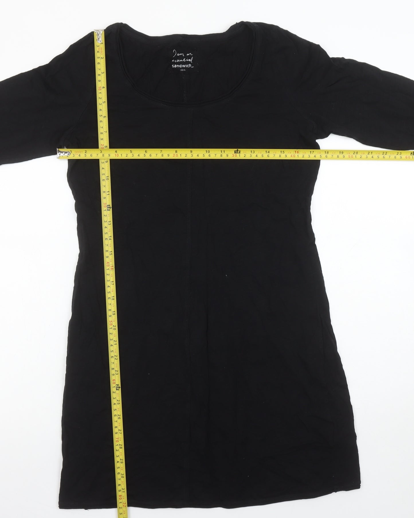 Sandwich Women Black Shift Dress L Long Sleeve Jersey Cotton
