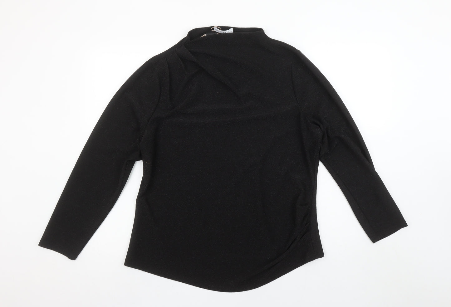 Gallery Women’s Black Long Sleeve High Neck Stretch Blouse Size L