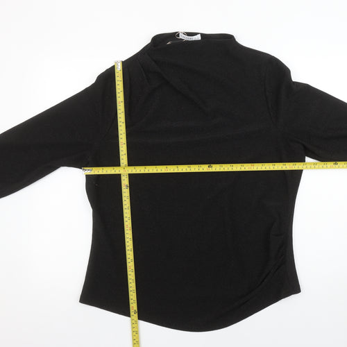Gallery Women’s Black Long Sleeve High Neck Stretch Blouse Size L