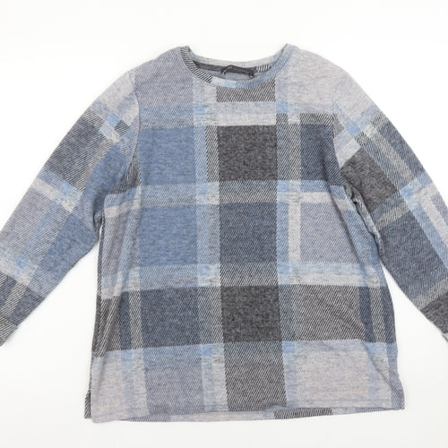Marks and Spencer Womens Blue Check Long Sleeve Jersey Top UK 16