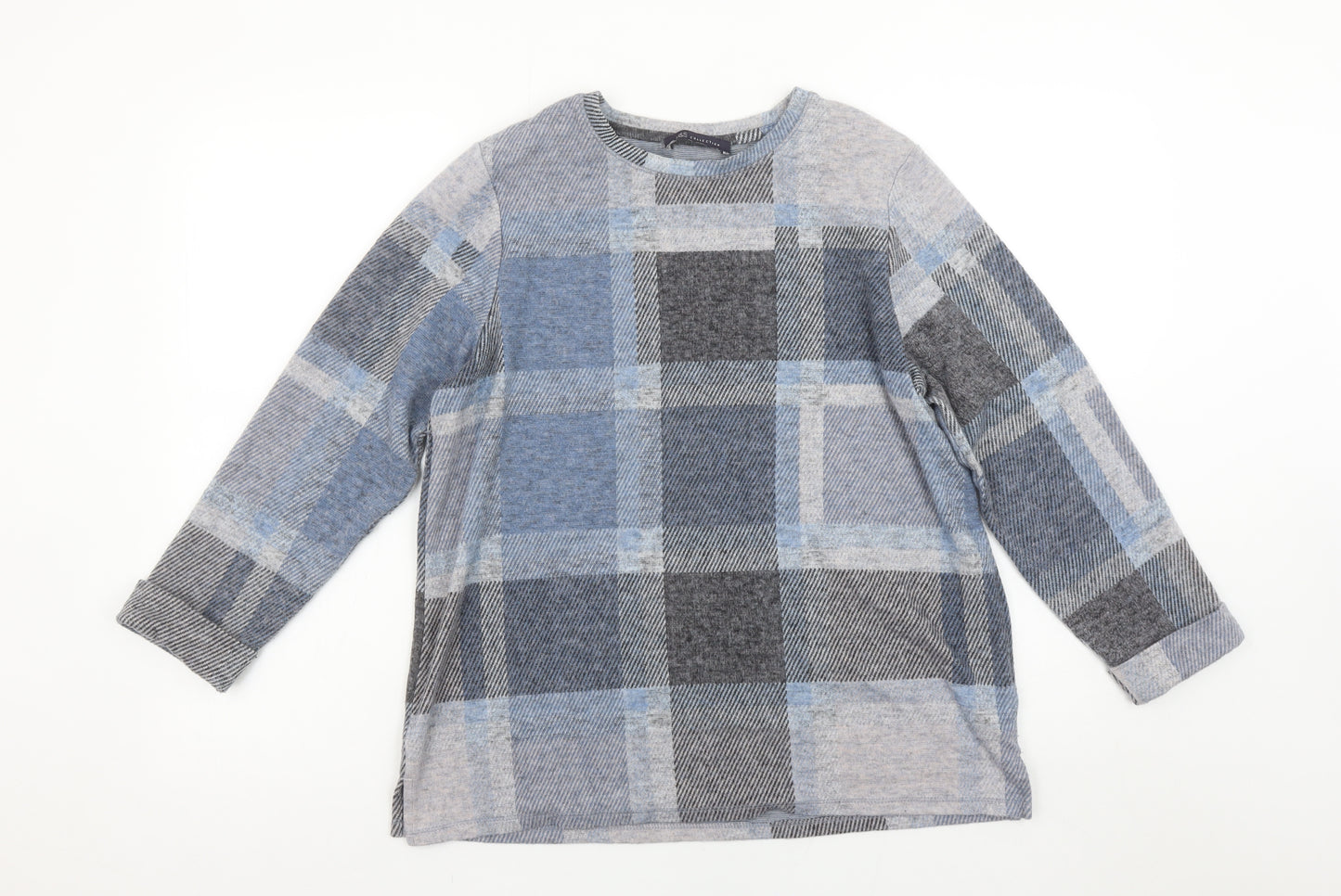 Marks and Spencer Womens Blue Check Long Sleeve Jersey Top UK 16