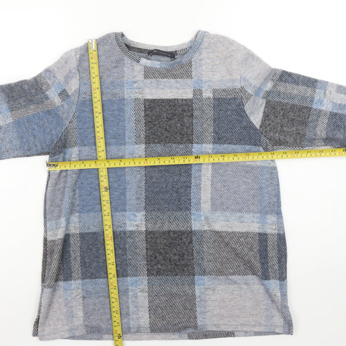 Marks and Spencer Womens Blue Check Long Sleeve Jersey Top UK 16